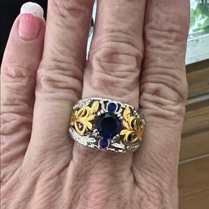 Elegant Gold and Silver Ring with Blue Stone
